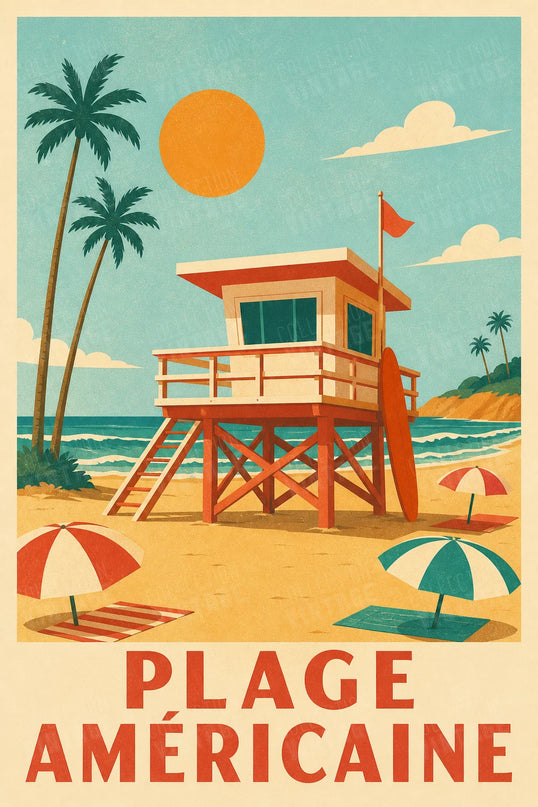 affiche plage amerique vintage