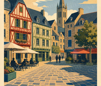 affiche saint-brieuc illustration détaillée du centre-ville