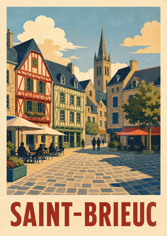 affiche saint-brieuc illustration détaillée du centre-ville
