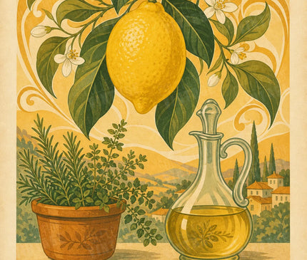 Affiche Citron et plantes vertes style Art Nouveau Provence