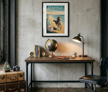 affiche deauville chevaux sur la plage illustration