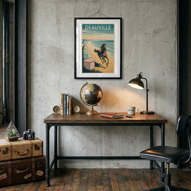 affiche deauville chevaux sur la plage illustration
