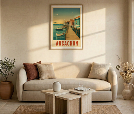 affiche retro village de pecheurs arcachon