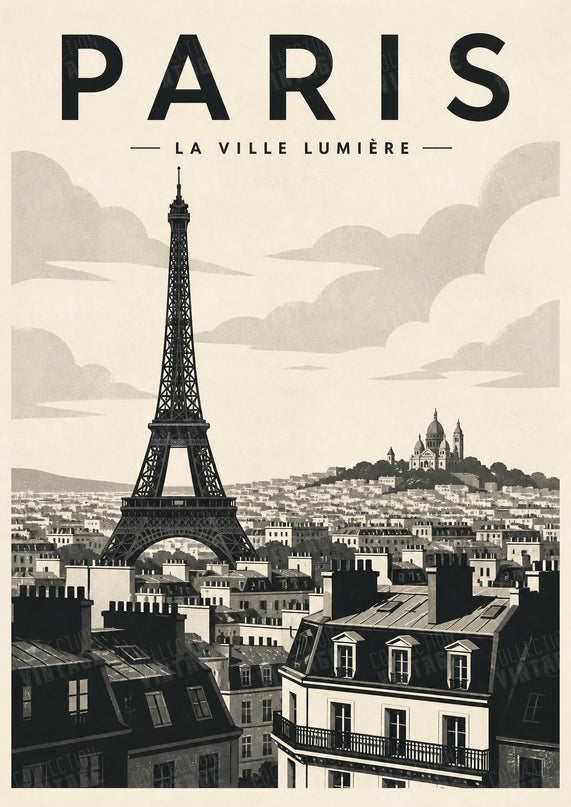 poster vue de paris noir et blanc