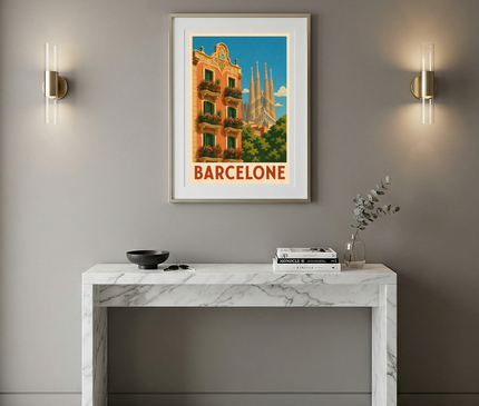affiche barcelone façade colorée