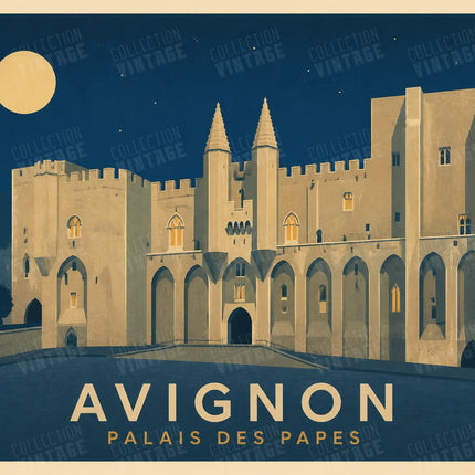 affiche avignon façade palais des papes nuit