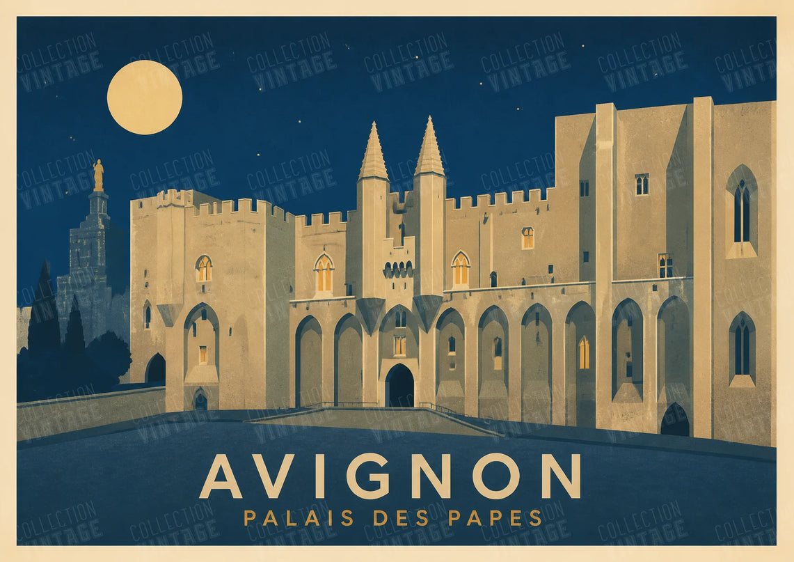 affiche avignon façade palais des papes nuit
