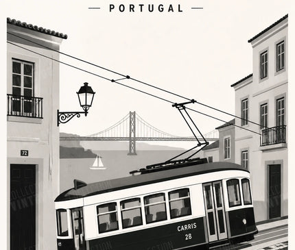 affiche lisbonne noir et blanc tramway