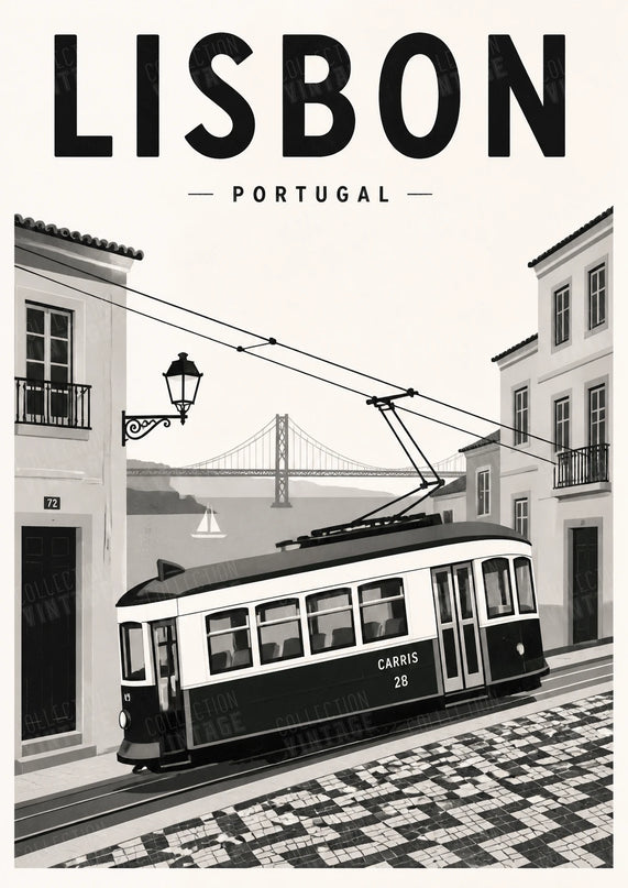 affiche lisbonne noir et blanc tramway
