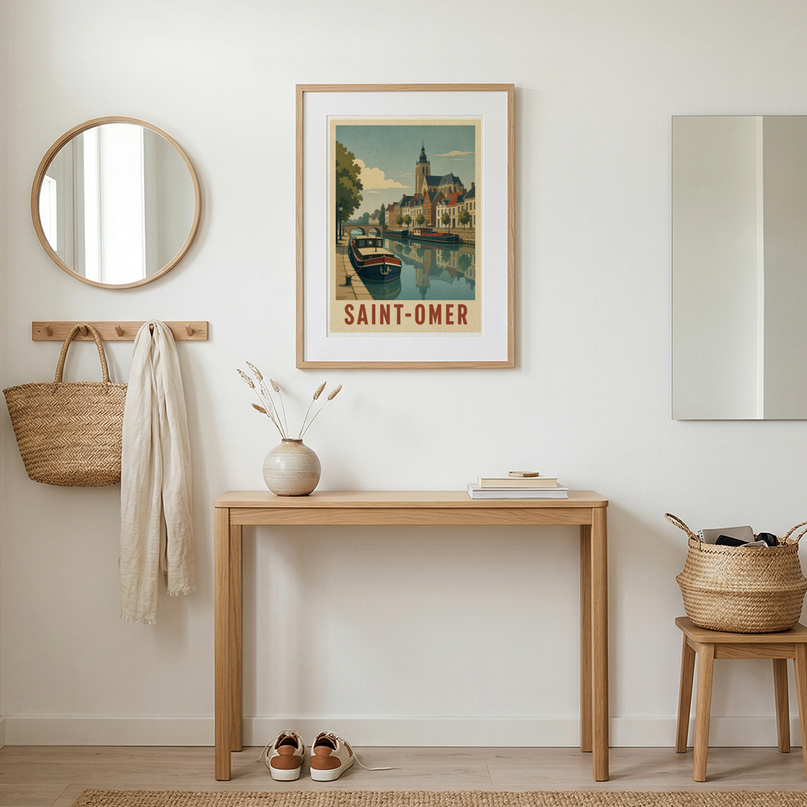 affiche saint-omer canal et ville vintage