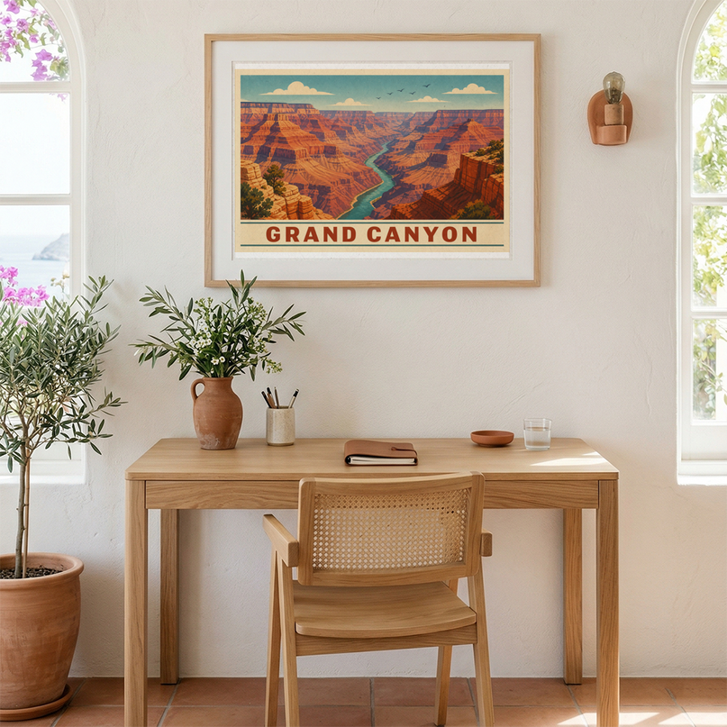 affiche grand canyon vue aérienne vintage