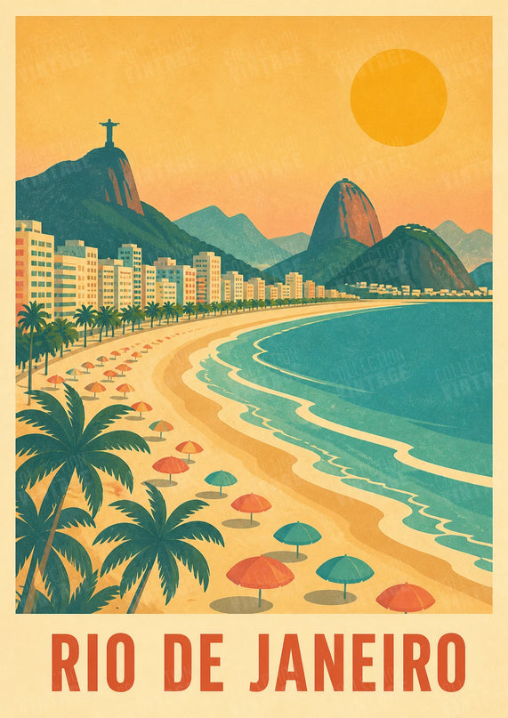 affiche plage rio de janeiro rétro