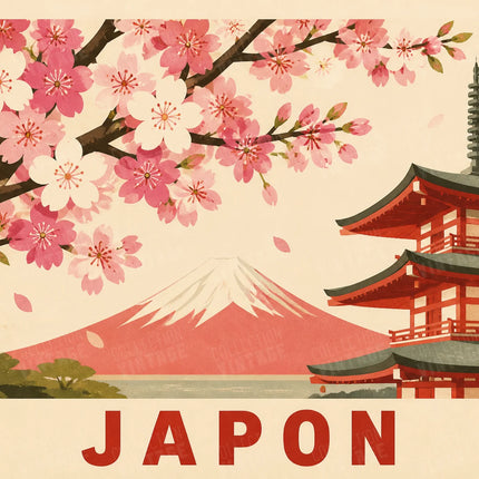 affiche murale japon cerisiers
