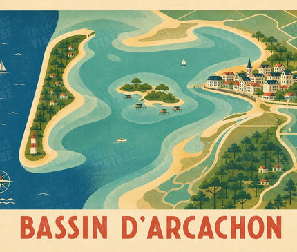 affiche carte stylisee bassin d'arcachon