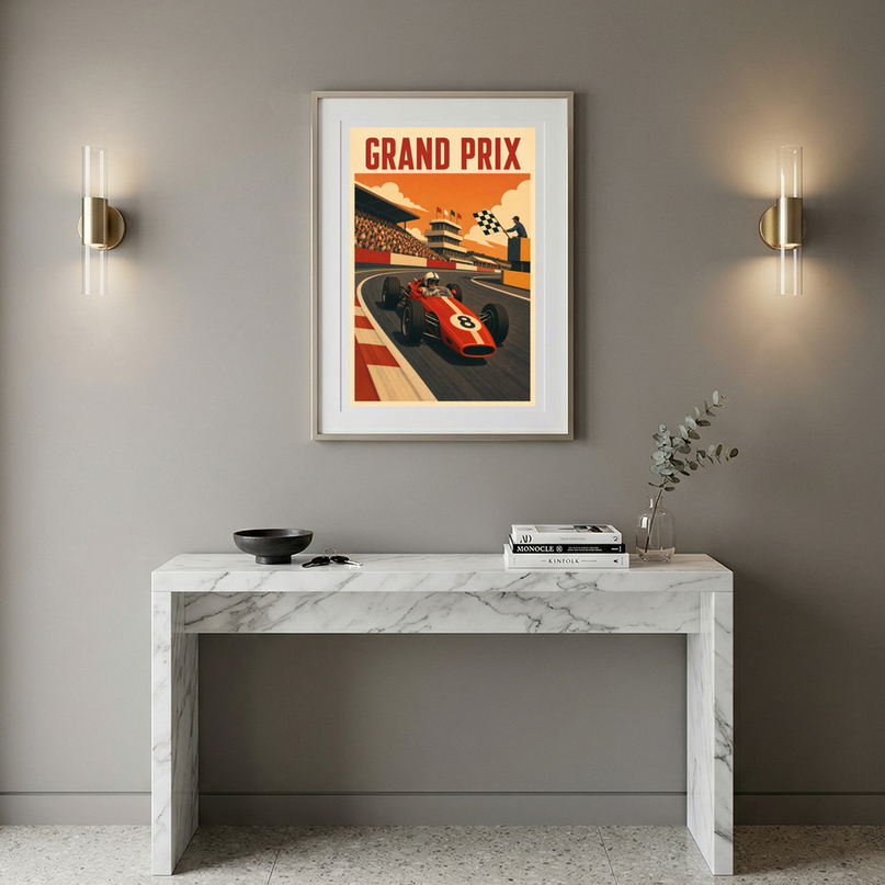 affiche grand prix f1 style garage retro