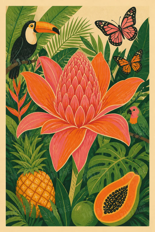 affiche amazonie fleurs tropicales vintage