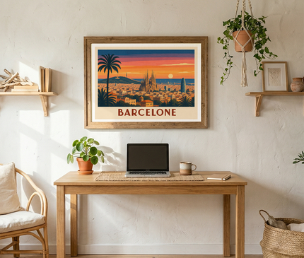 affiche barcelone panorama urbain