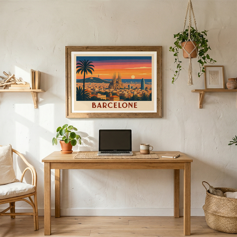 affiche barcelone panorama urbain