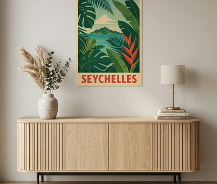 affiche seychelles feuilles tropicales