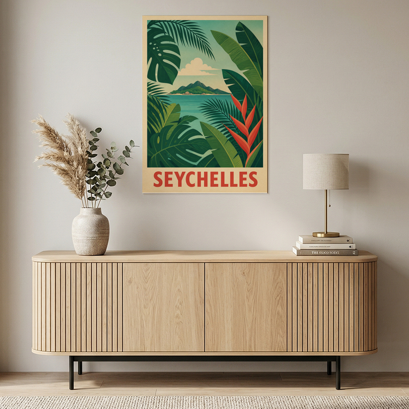 affiche seychelles feuilles tropicales