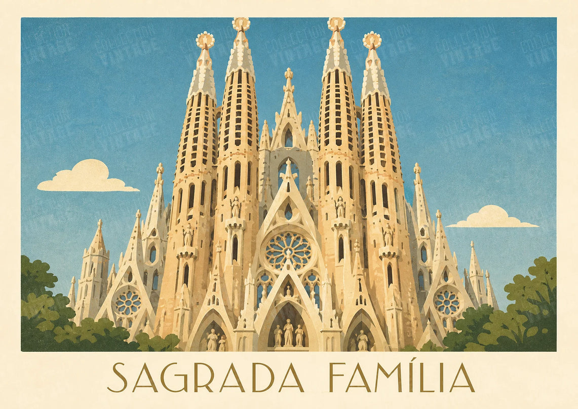affiche sagrada familia détails architecturaux