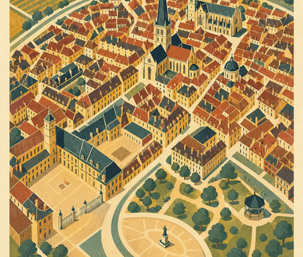 affiche dijon vue aerienne stylisée