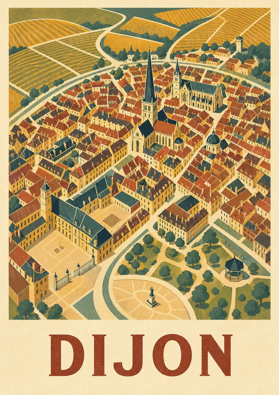 affiche dijon vue aerienne stylisée