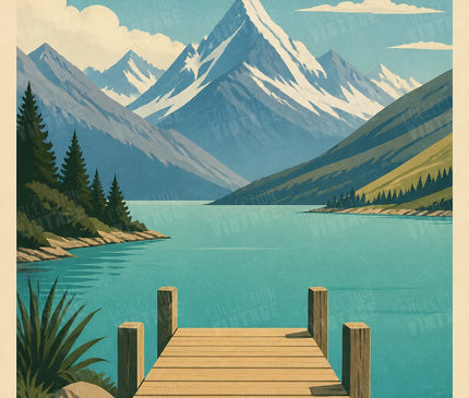 affiche nouvelle-zélande lacs et montagnes