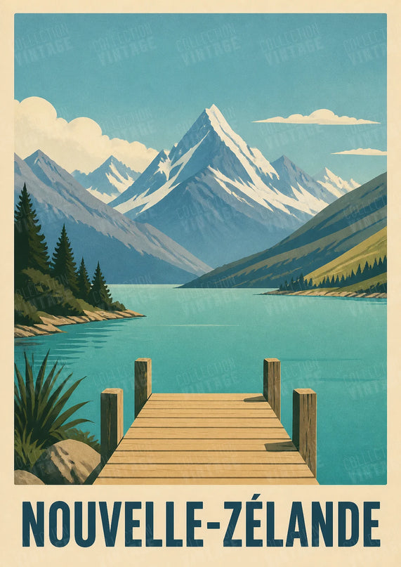 affiche nouvelle-zélande lacs et montagnes