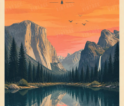 affiche etats unis paysage lac montagne vintage