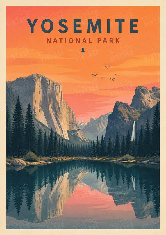 affiche etats unis paysage lac montagne vintage