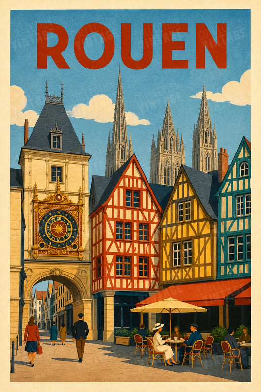 affiche rouen maisons à colombages vintage