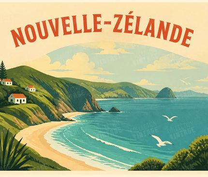 affiche nouvelle-zélande bord de mer