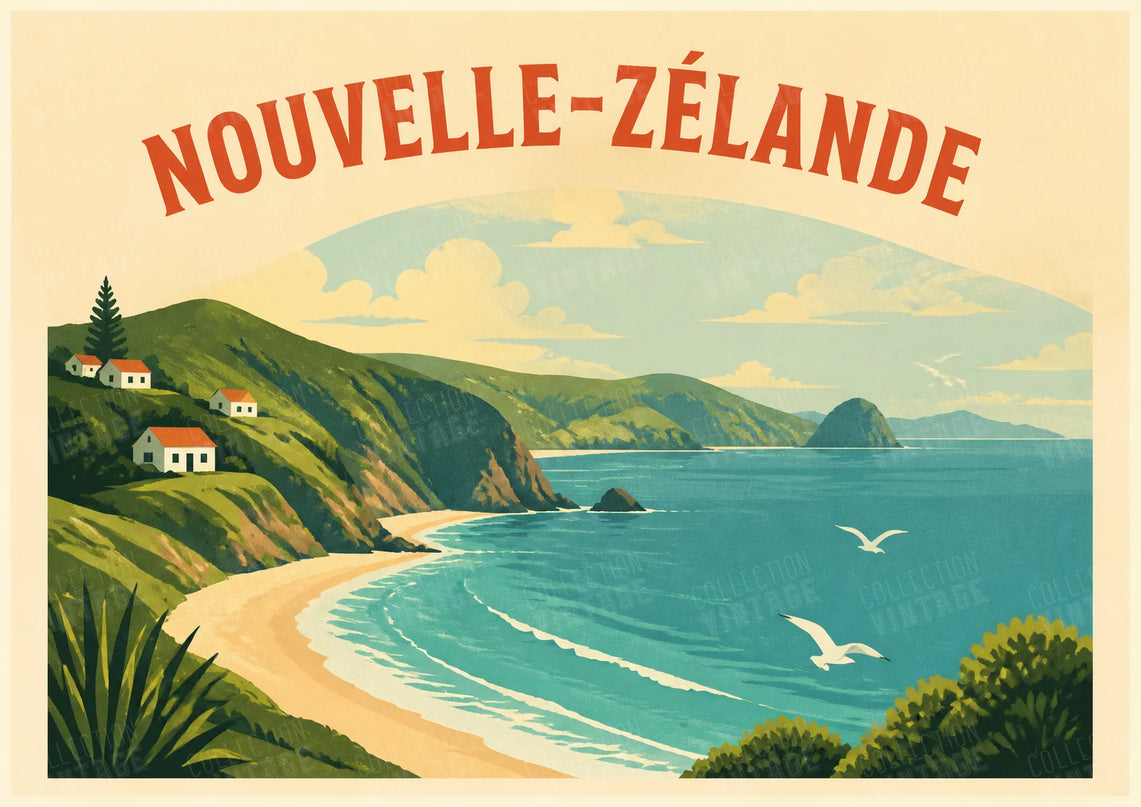 affiche nouvelle-zélande bord de mer