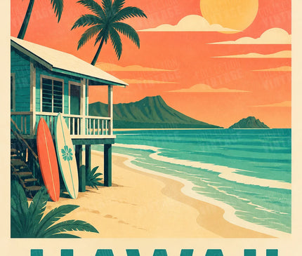 affiche hawai deco style bord de mer