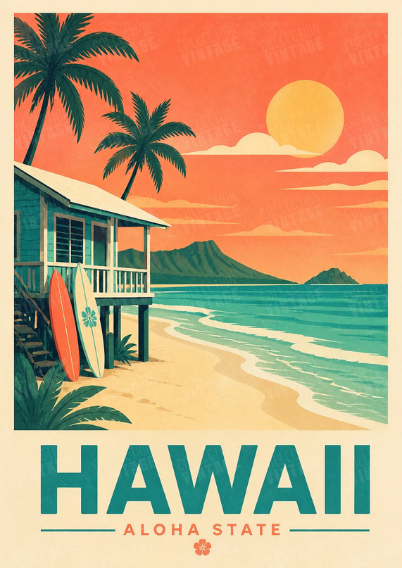 affiche hawai deco style bord de mer