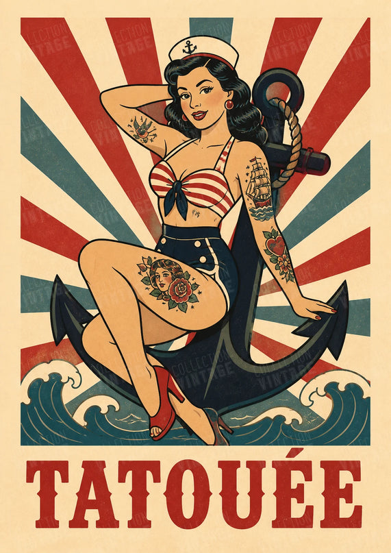 Affiche pin-up tatouée style old school