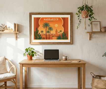affiche vintage marrakech palmiers