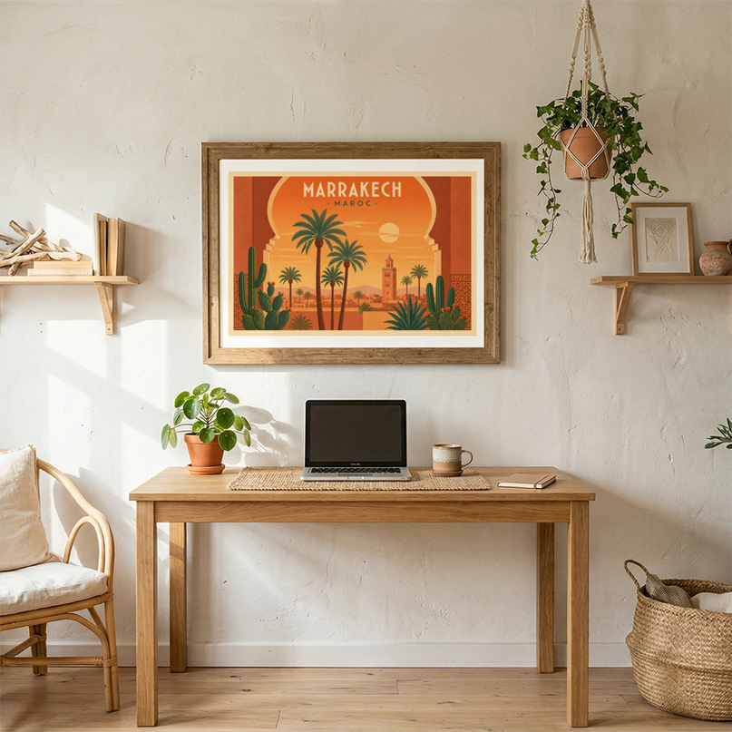affiche vintage marrakech palmiers