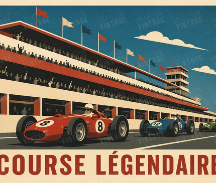 affiche rétro stands de course auto