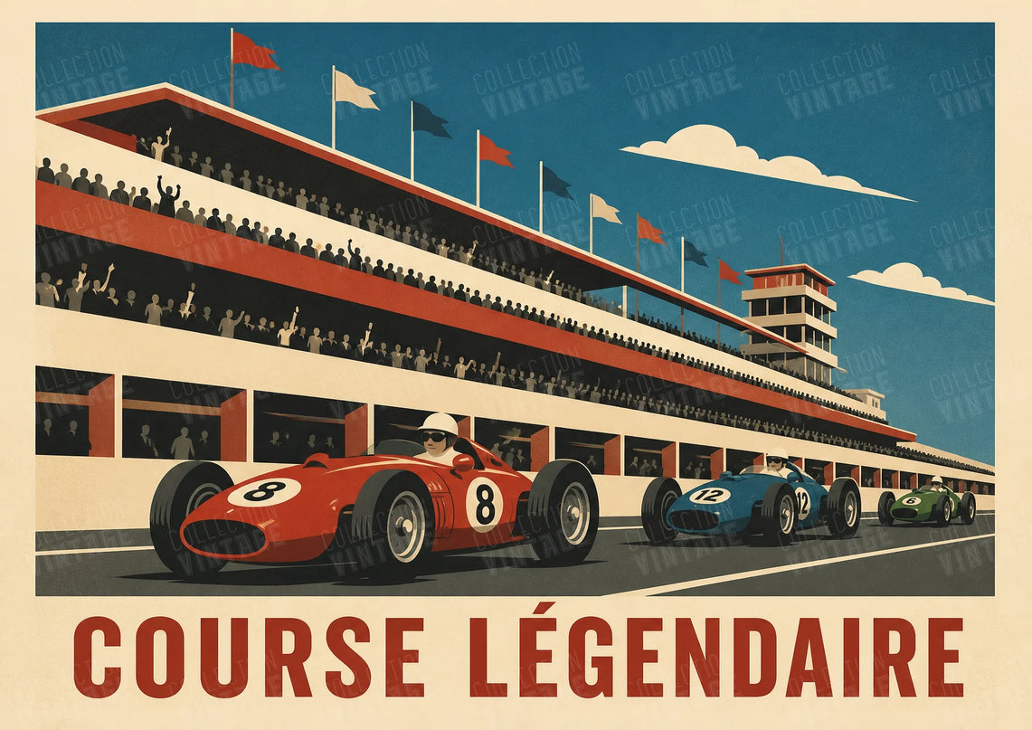 affiche rétro stands de course auto