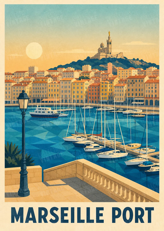affiche retro marseille port