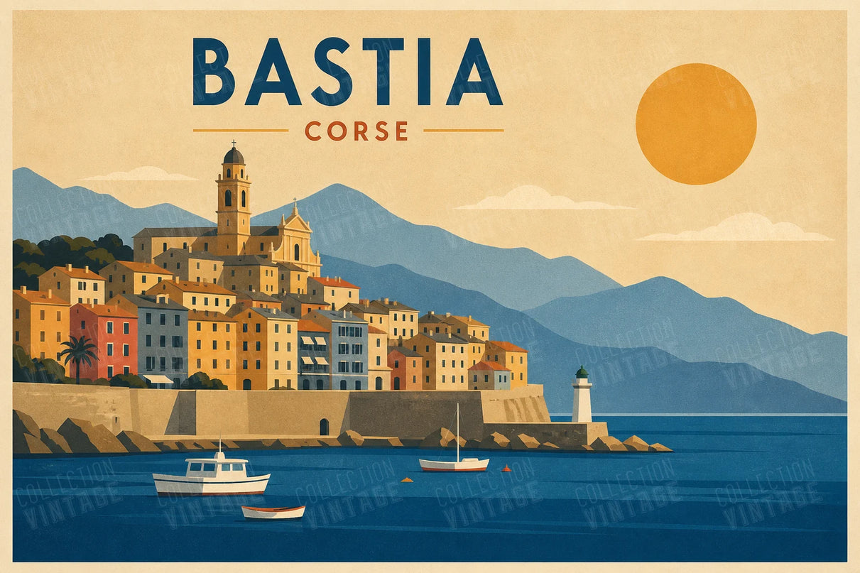 affiche bastia bord de mer vintage