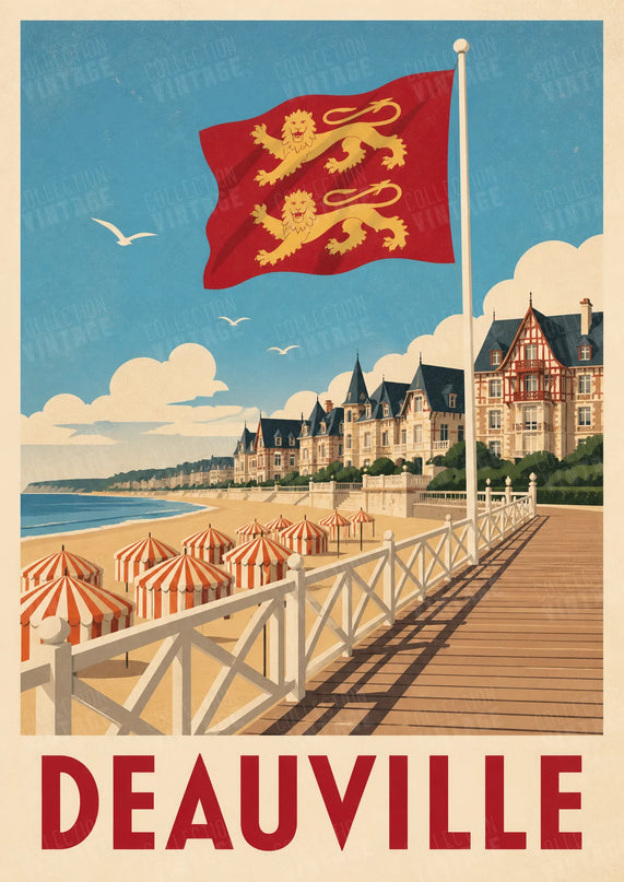 affiche deauville vintage drapeau normandie