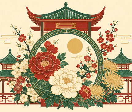 affiches chine motifs floraux traditionnels