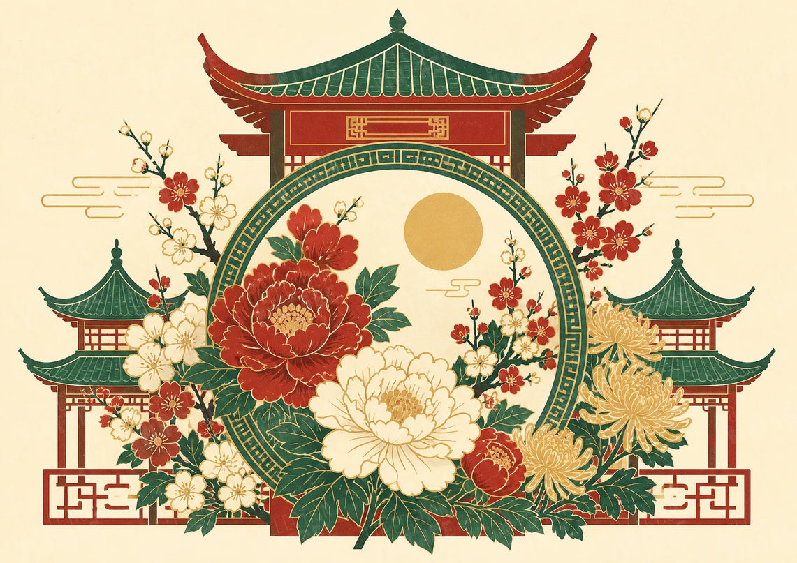 affiches chine motifs floraux traditionnels