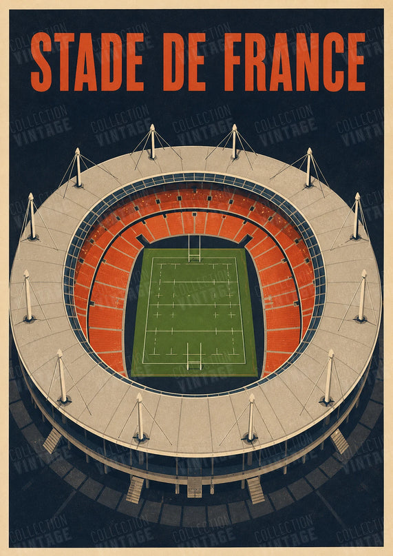 affiche stade de france rugby vintage
