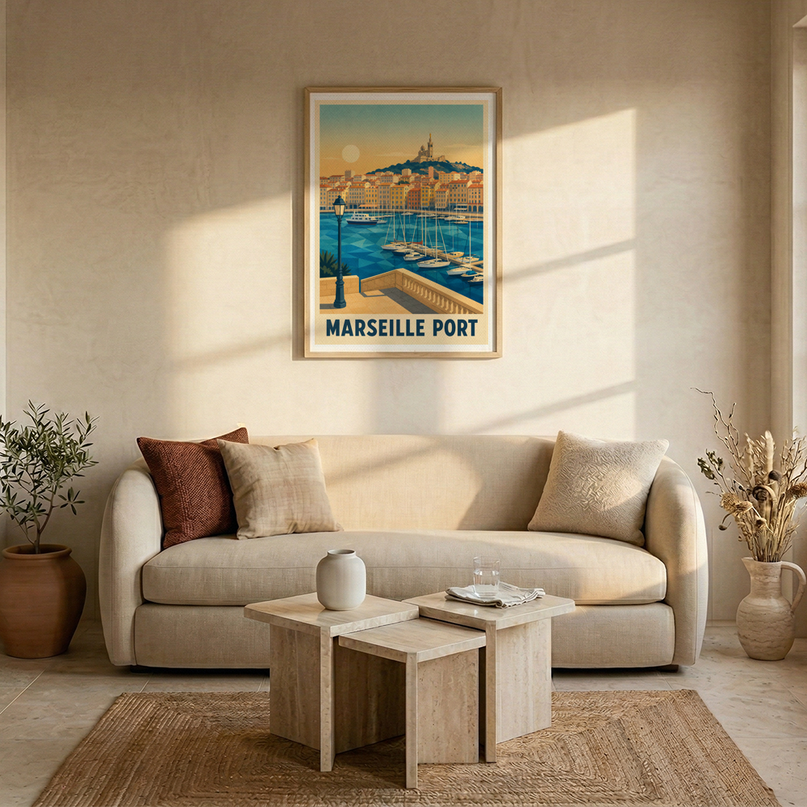 affiche retro marseille port