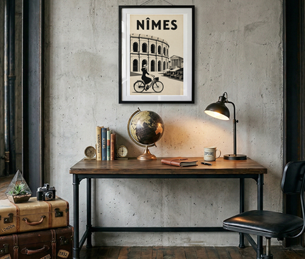 affiche nîmes en noir et blanc rétro