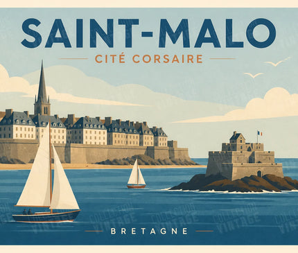 affiche saint malo vintage mer et voiliers